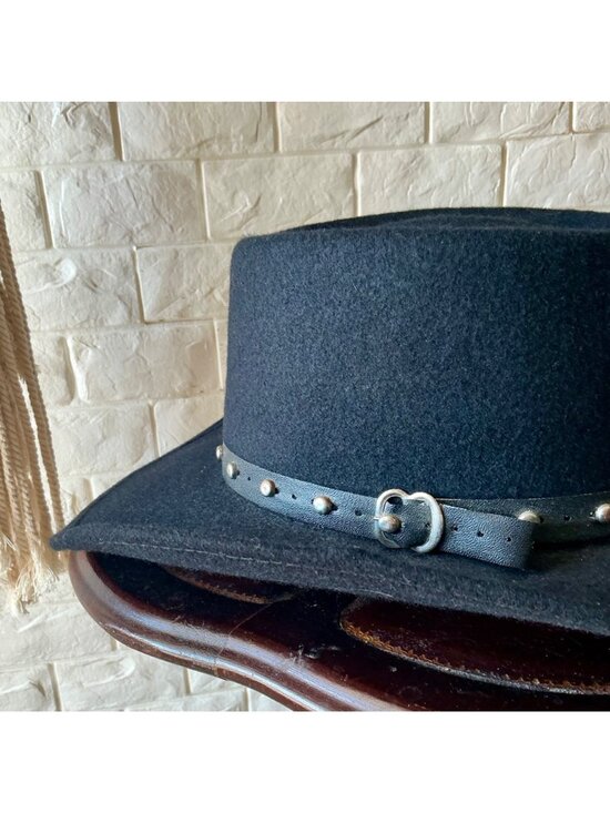 Vintage Pigalle Black Felt Studded Western Hat - Picture 2 of 10